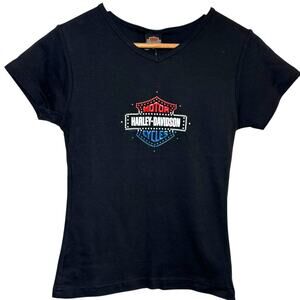 Harley Davidson Red White Blue Bar and Shield V- Neck Shirt Chandler AZ HD